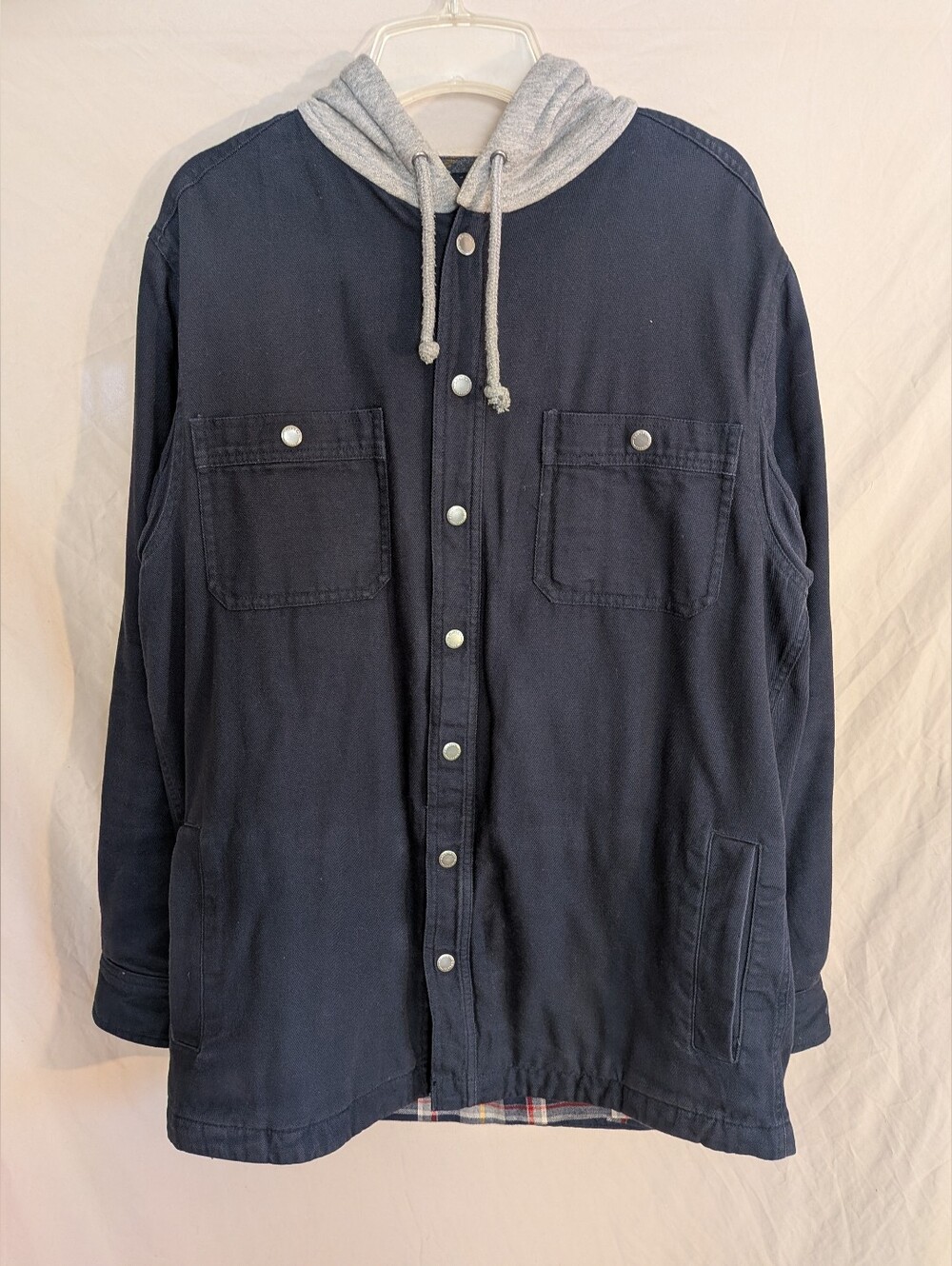 Duluth Trading Co Navy Hooded Shirt Jacket